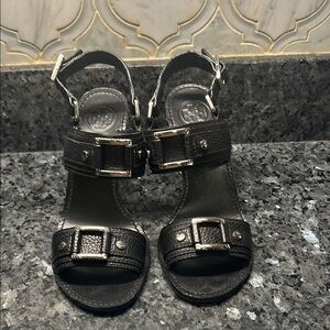 Tory Burch Black Leather Platform Sandals with Buckle Straps Women’s size 6